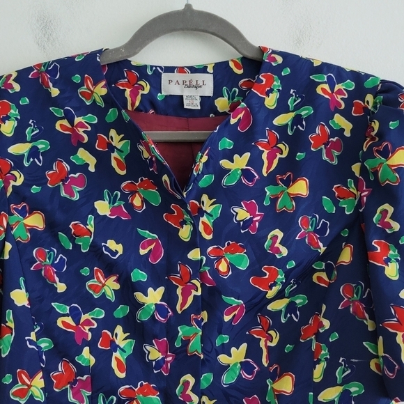 VTG Papéll Boutique Blue Bold Floral Button Up Top Blouse - Picture 4 of 8